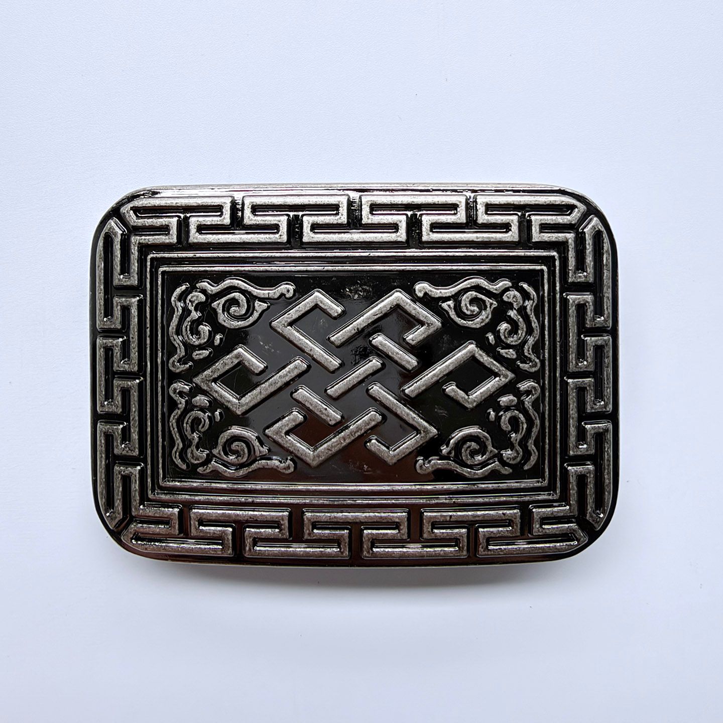 Southwestern Style Rectangular Engraved Belt Buckle, Antique Silver Tone with Intricate Celtic Cross Knot Relief, Retro Cowboy Cowgirl Belt Buckle for Men Women BUCKLE-WG020