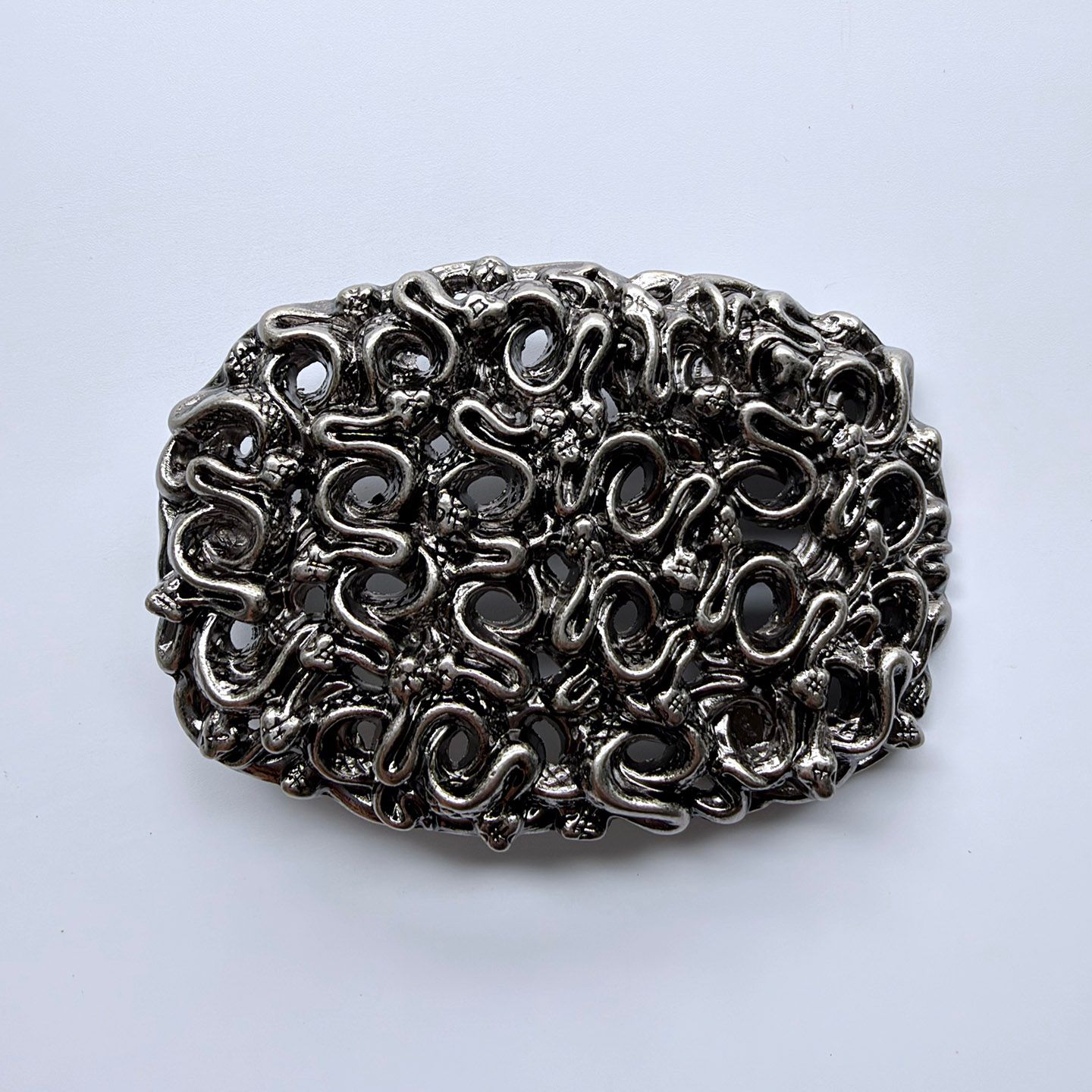 Southwestern Style Oval Embossed Belt Buckle, Antique Silver Tone with Intricate Multi-Snake Relief, Retro Cowboy Cowgirl Belt Buckle for Men Women BUCKLE-WG022