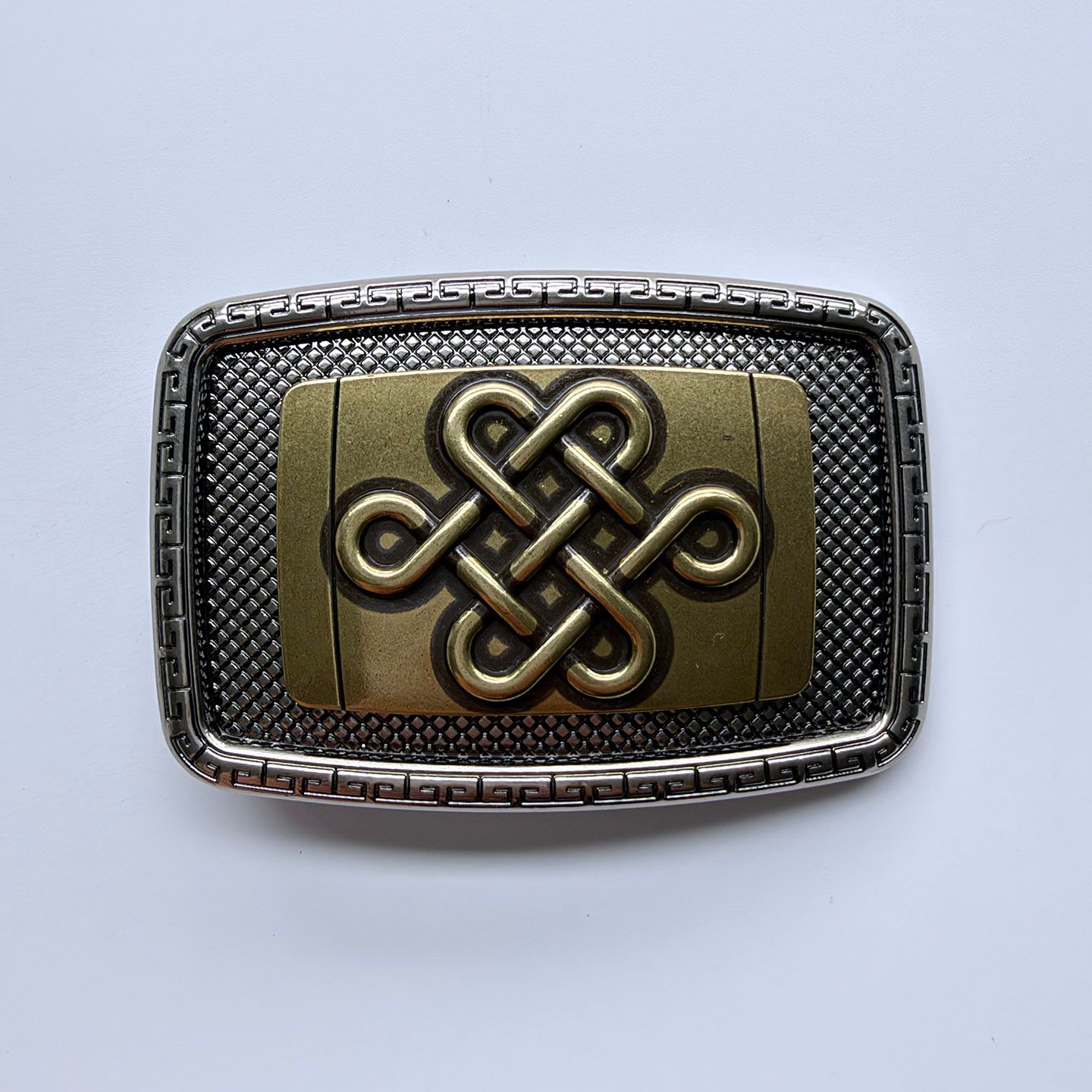Southwestern Style Rectangular Engraved Belt Buckle, Antique Silver Tone with Intricate Celtic Cross Knot Relief, Retro Cowboy Cowgirl Belt Buckle for Men Women BUCKLE-WG021