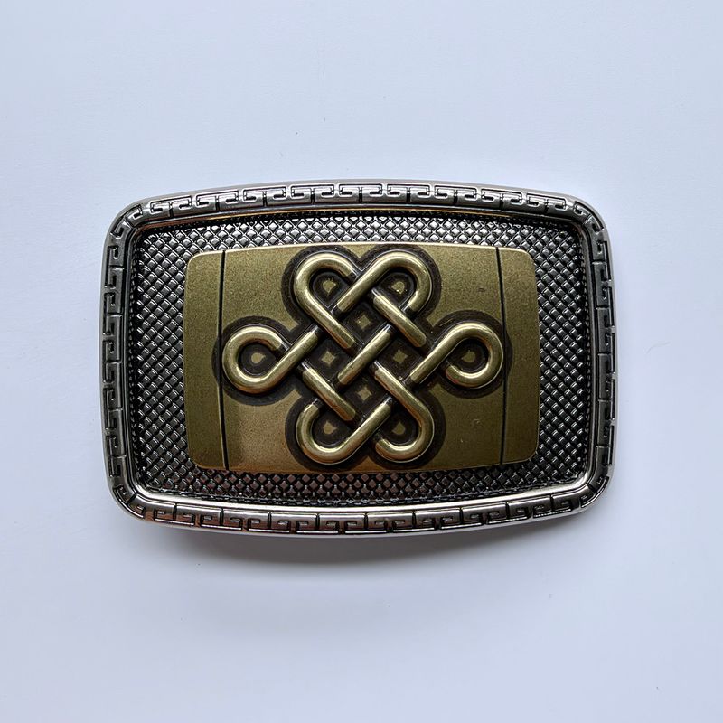 Southwestern Style Rectangular Engraved Belt Buckle, Antique Silver Tone with Intricate Celtic Cross Knot Relief, Retro Cowboy Cowgirl Belt Buckle for Men Women BUCKLE-WG021