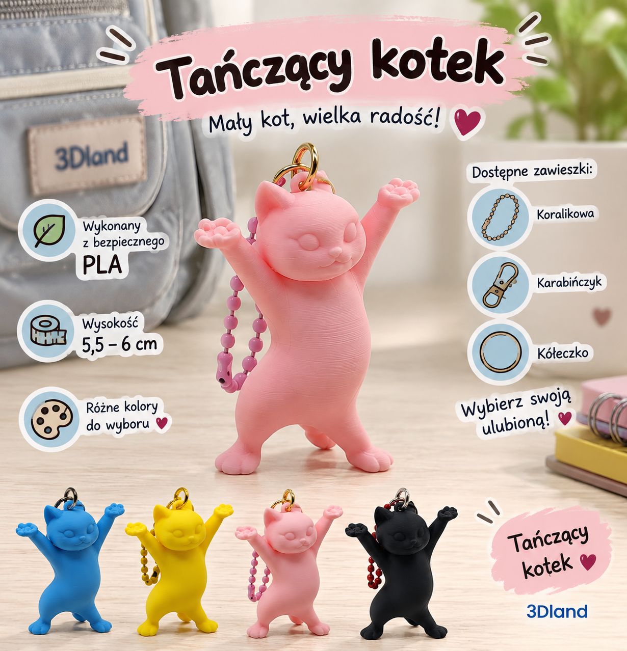 Breloczek do kluczy i plecaka Tańczący Kotek