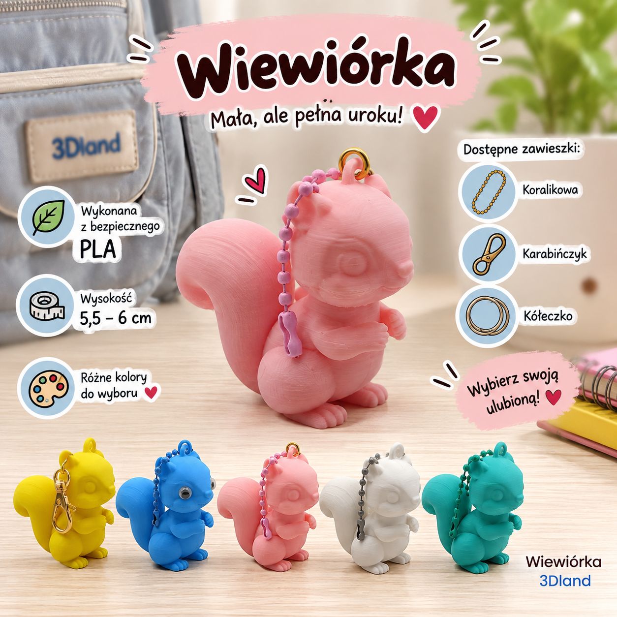 Breloczek do kluczy i plecaka  Wiewiórka