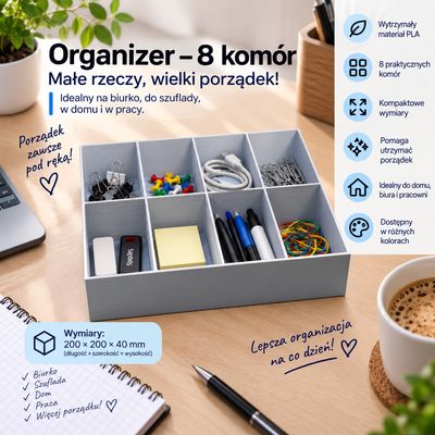 Organizer na drobiazgi i małe elementy – 8 równych przegródek