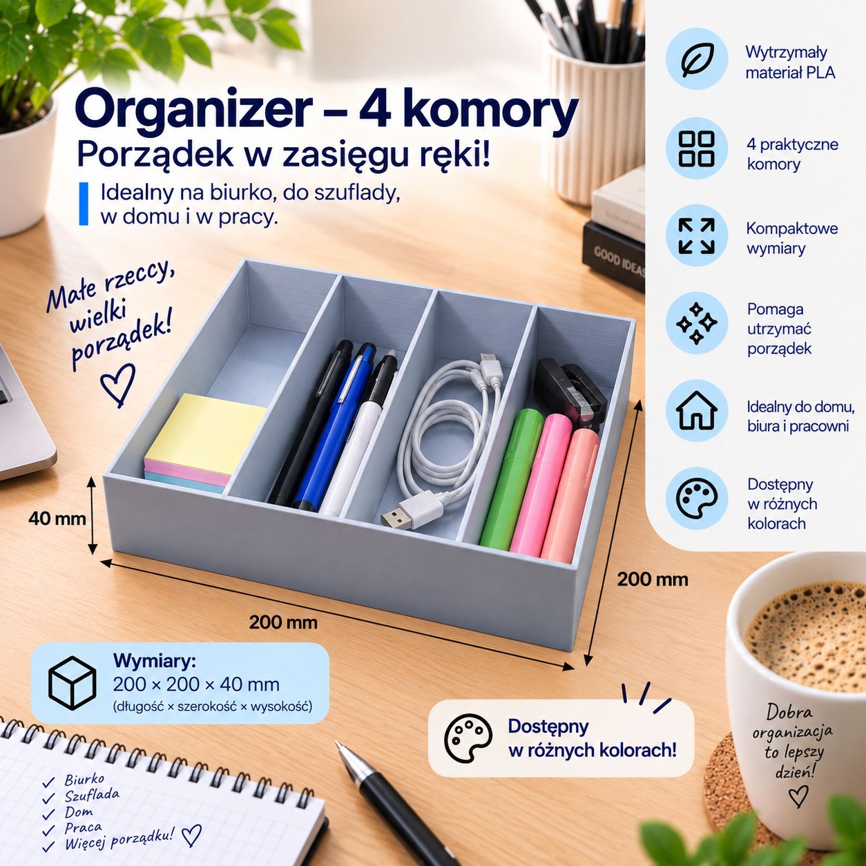 Organizer na drobiazgi i małe elementy 4 przegródki Organizer na drobiazgi i małe elementy 4 przegródki