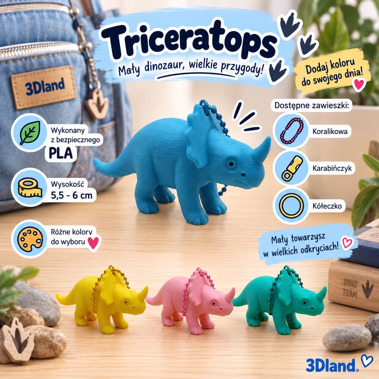 Breloczek do kluczy i plecaka Triceratops