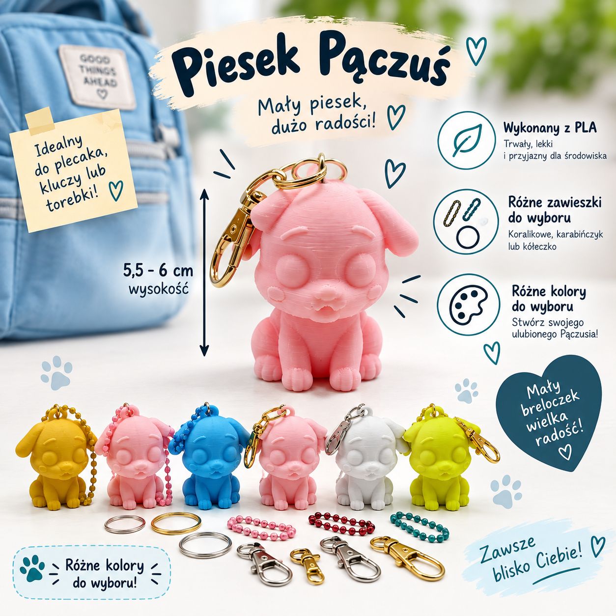 Breloczek do kluczy i plecaka piesek Pączuś