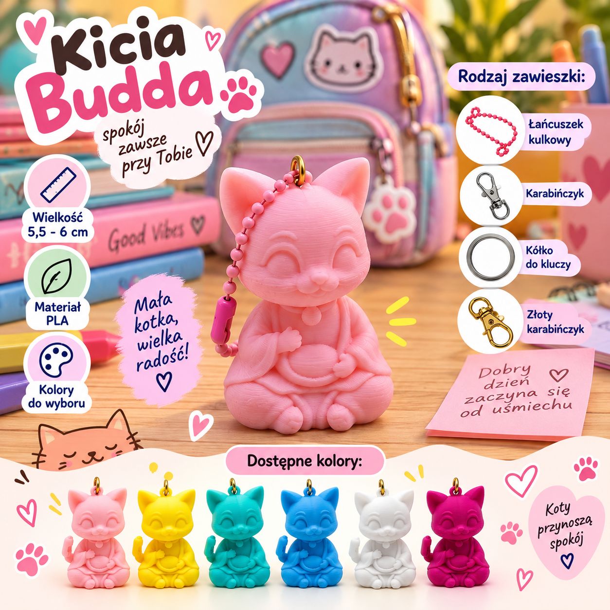Breloczek do kluczy i plecaka kicia Budda