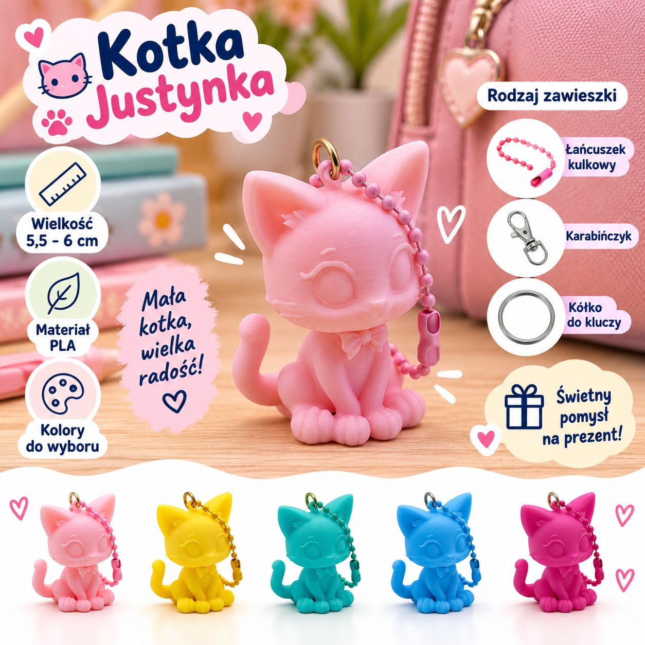Breloczek do kluczy i plecaka Kotka Justynka
