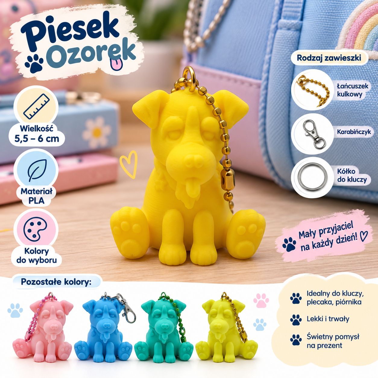 Breloczek do kluczy i plecaka Piesek Ozorek