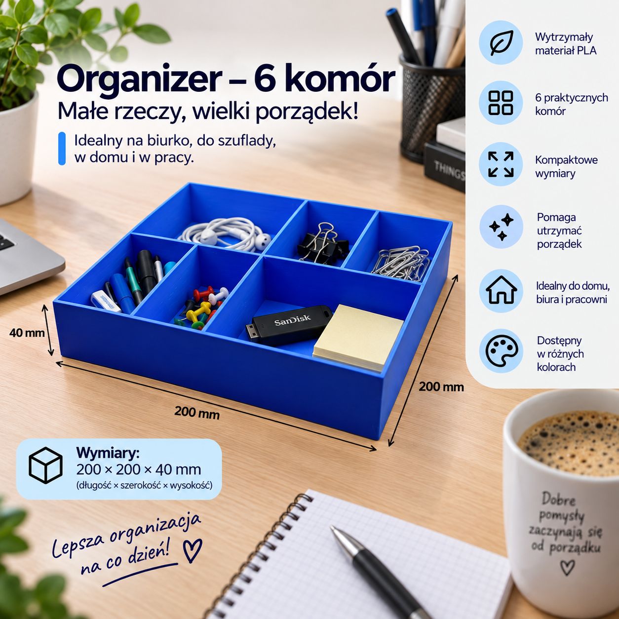 Organizer na drobiazgi i małe elementy 6 przegródek Organizer na drobiazgi i małe elementy 6 przegródek