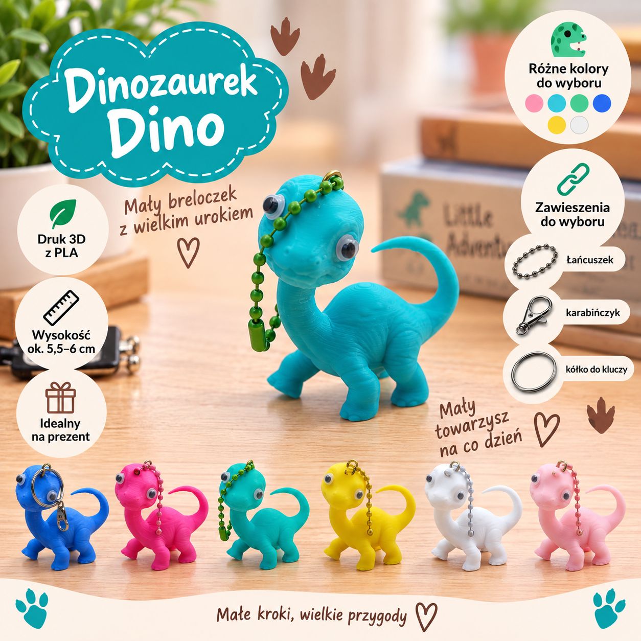 Breloczek do kluczy i plecaka Dinozaur Dino