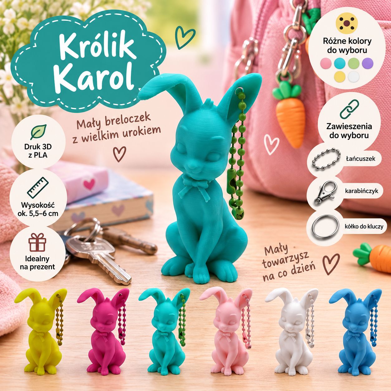Breloczek do kluczy i plecaka Królik Karol