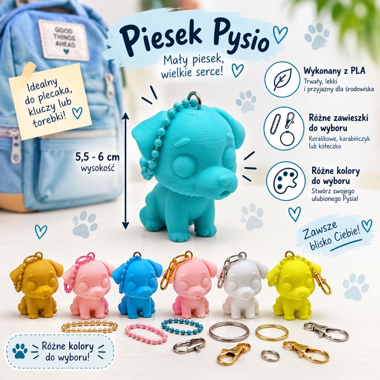 Breloczek do kluczy i plecaka Piesek Pysio