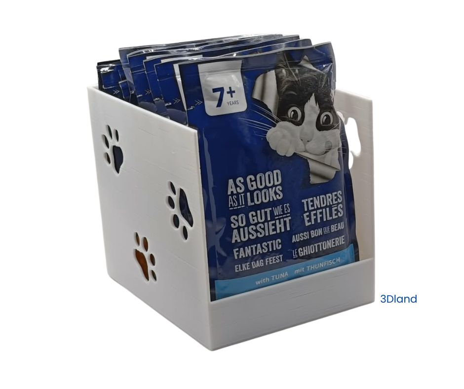 Organizer na saszetki dla kota 3D | Pojemnik na karmę mokrą dla kota | Stojak na saszetki | PLA | 100x120x110 mm
