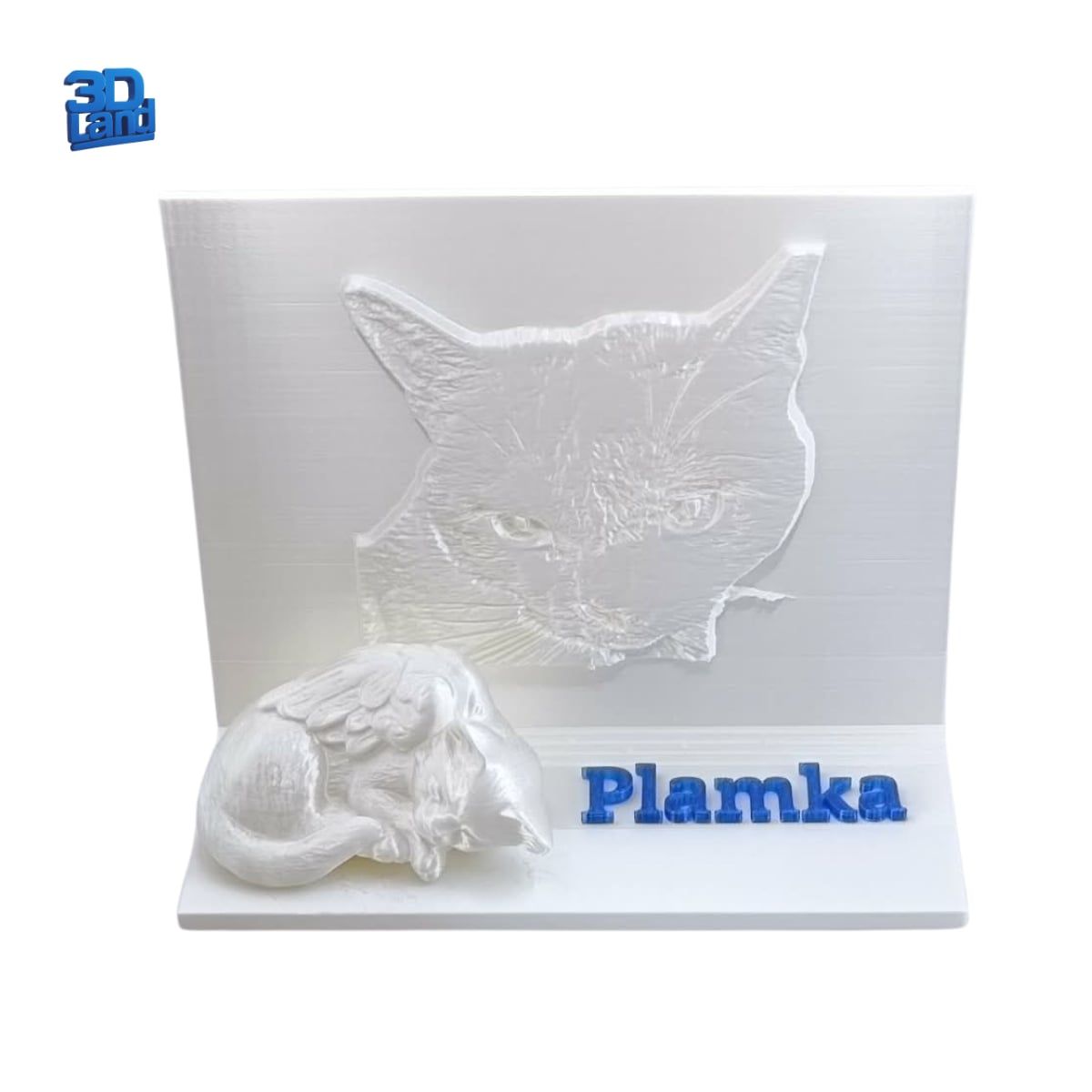 Pamiątka po zmarłym pupilu – personalizowana płaskorzeźba 3D z aniołkiem | Tabliczka pamięci zwierzaka, druk PLA