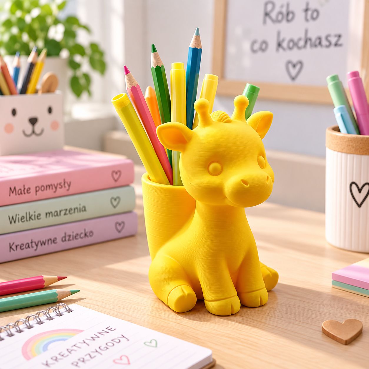 Organizer na kredki i długopisy dla dzieci Żyrafka – pojemnik na biurko 3D
