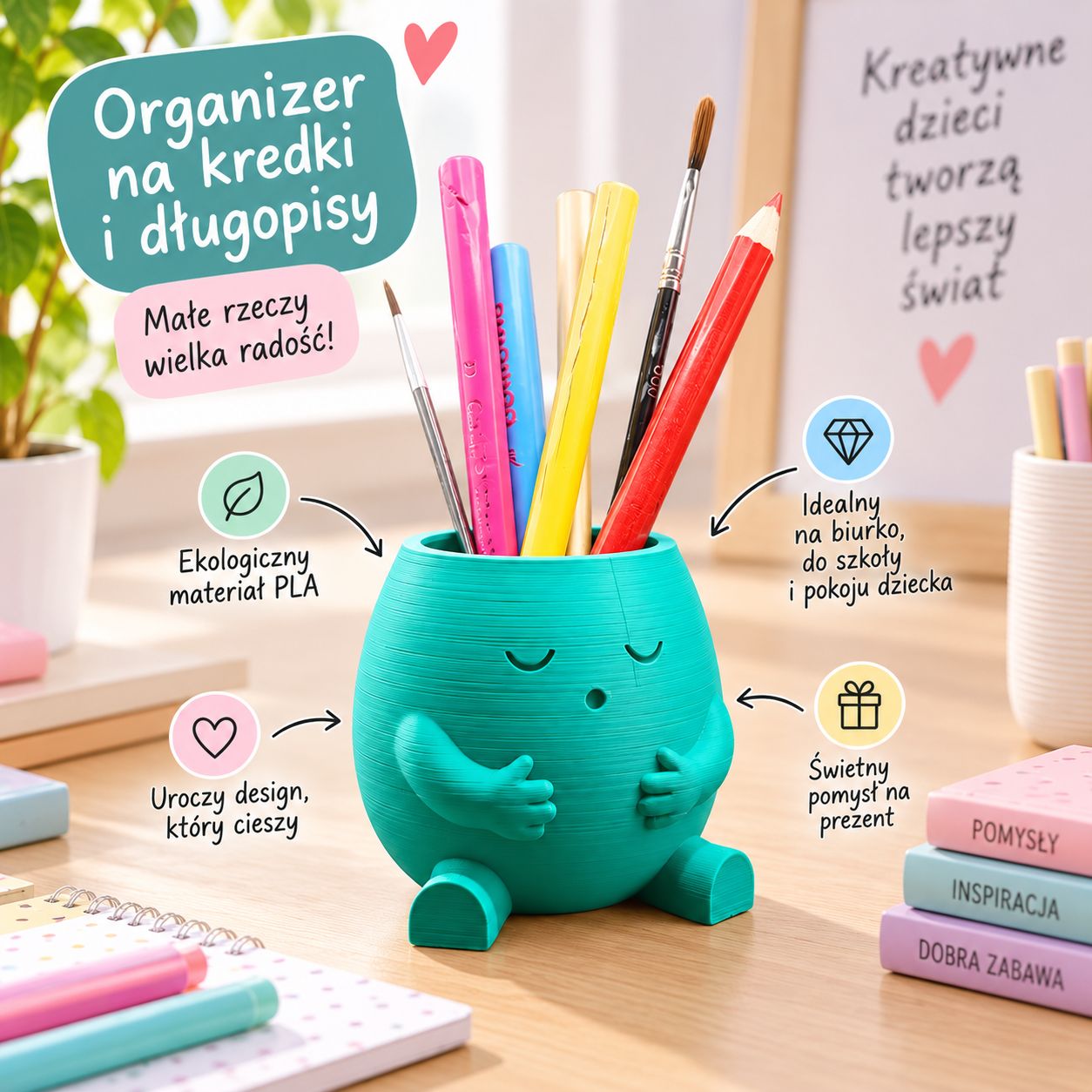 Organizer na kredki i długopisy Śpioszek – śpiący ludzik na biurko 3D