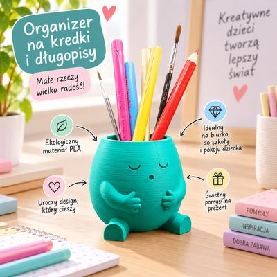 Organizer na kredki i długopisy Śpioszek – śpiący ludzik na biurko 3D