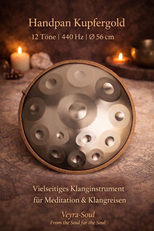 🌀 Handpan „Kupfergold“ – 12 Töne | 440 Hz | Ø 56 cm | Veyra-Soul