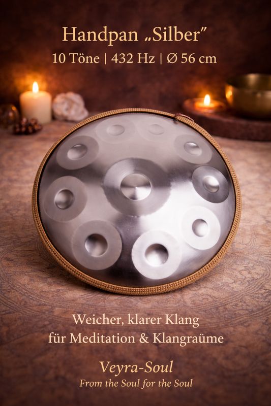 🌀 Handpan „Silber“ – 10 Töne | 432 Hz | Ø 56 cm | Veyra-Soul
