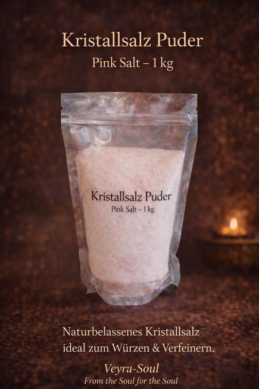 🧂 Kristallsalz Puder – 1 kg Pink Salt aus der Salt Range (Pakistan / Himalaya-Gebirgszug) | Veyra-Soul
