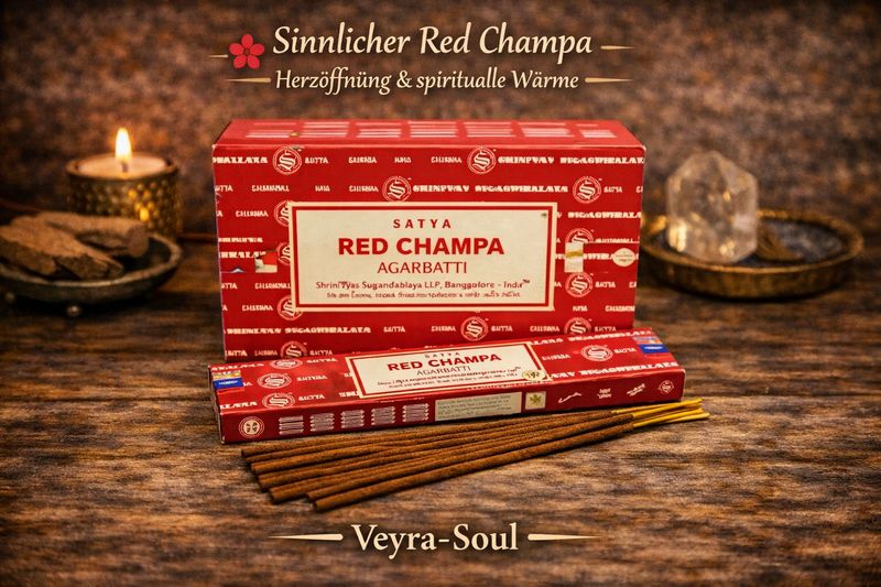 🌺 Satya Red Champa Räucherstäbchen – 12 × 12 Stäbchen | Veyra-Soul