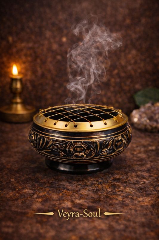 🕯️  Räuchergefäß aus Messing mit Netzaufsatz – Goldener Atem des Räucherns | Veyra-Soul