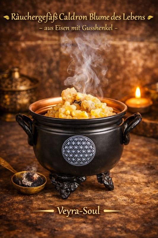🕯️Räuchergefäß Caldron Blume des Lebens – aus Eisen mit Gusshenkel | Veyra-Soul