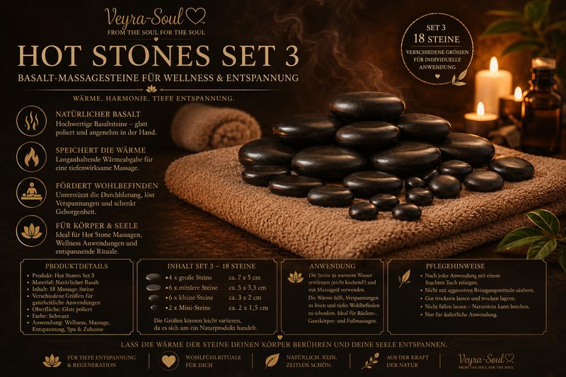 ✨ 19-teiliges Hot Stones Set 3 – Basalt-Massagesteine für Wellness & Entspannung ✨