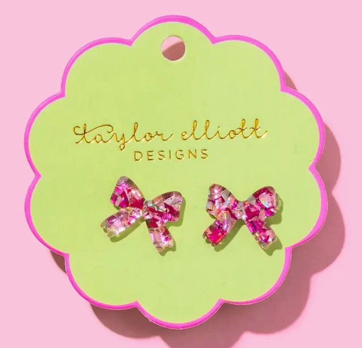 Stud Earrings - Pink Bow Confetti