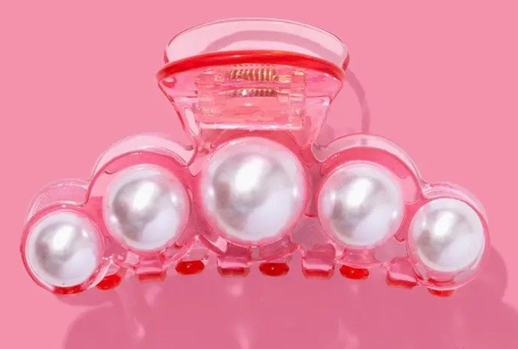 Claw Hair Clip - Pink W/Pearl Beads