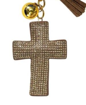 Crystal Keychain - Cross Brown