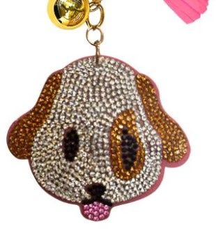 Crystal Keychain - Dog Face Pink