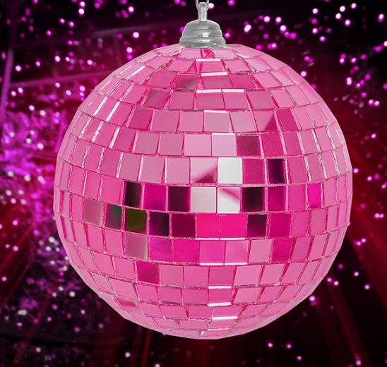 Mirror Disco Ball Orn - Pink 6&quot;