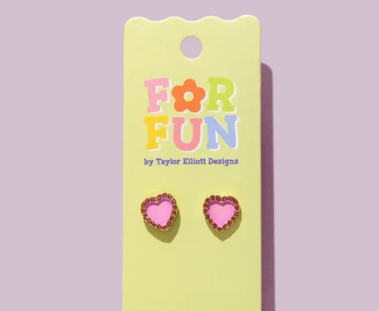 Stud Earrings - Purple/Red Heart