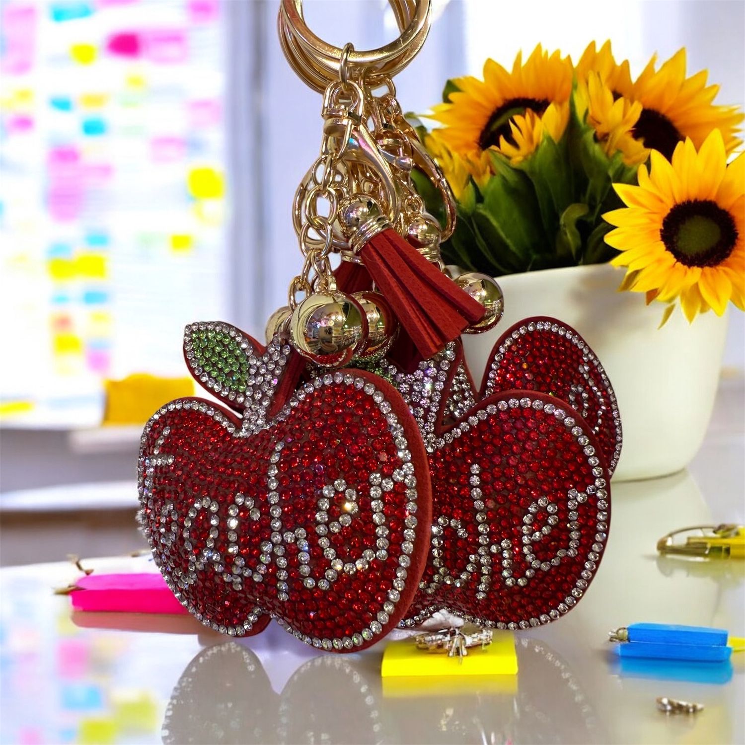 Crystal Keychain Teacher Apple