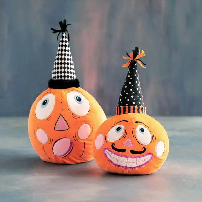 Mustachio &amp; Surprise Pumpkin Plush, 2 Asst. Fabric 10"