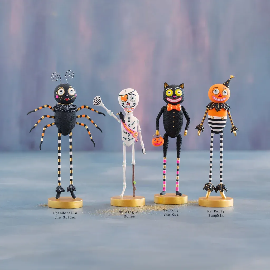 Cat, Pumpkin Man, Spider, Pirate, Tabletop, 4 Asst. Resin, 13.5-17"