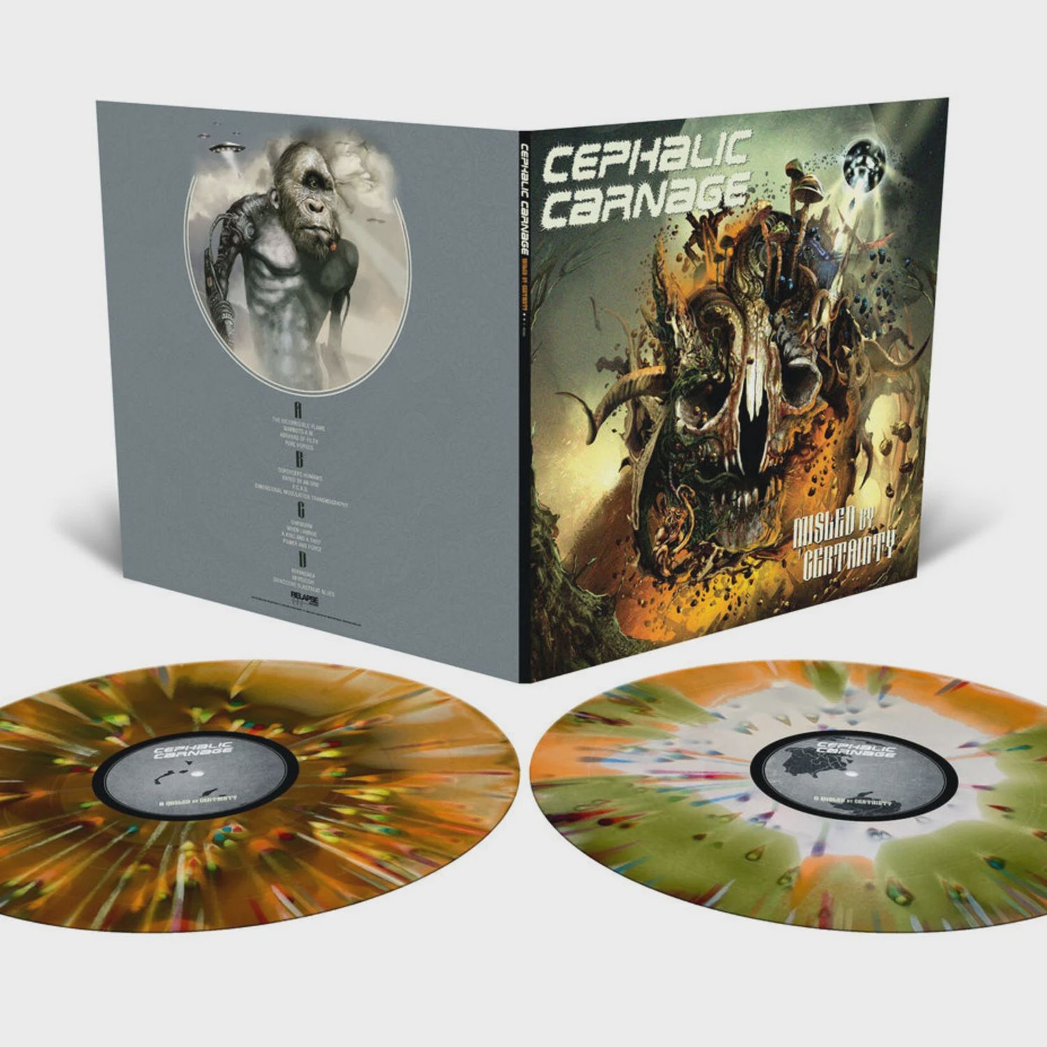CEPHALIC CARNAGE - MISLED BY CERTAINTY (CUSTOM TRI-COLOUR MERGE WITH SPLATTER VINYL) - (VINYL) (12" LP RECORD)