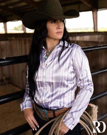 CATHERINE STRIPED SATIN PERFORMANCE RODEO SHIRT