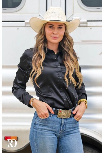 BLACK SATIN PERFORMANCE RODEO SHIRT (ADULT)