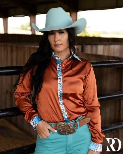 AMBER AZTEC SATIN PERFORMANCE RODEO SHIRT