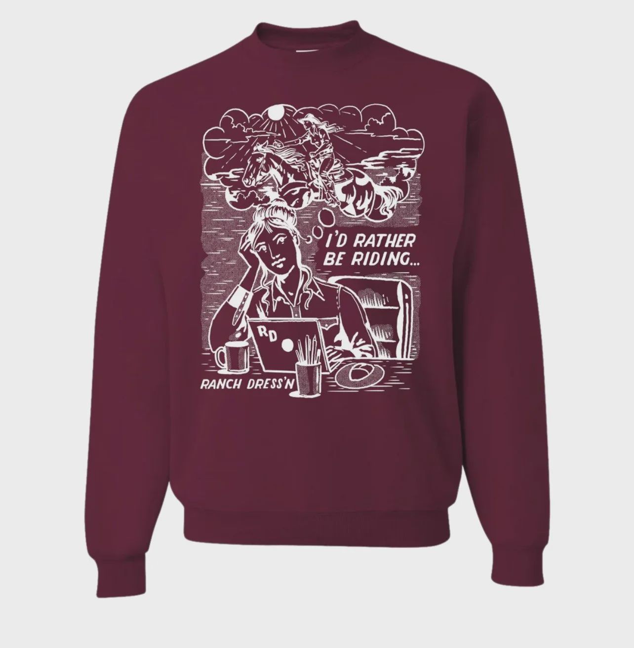 RATHER BE RIDING MAROON CREWNECK