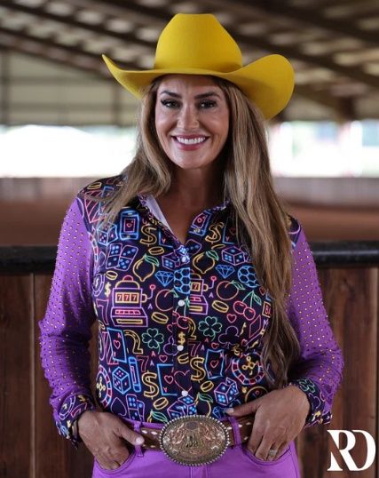 NEON LIGHTS MESH SLEEVE PERFORMANCE RODEO SHIRT