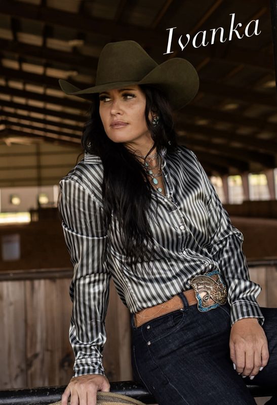 IVANKA SATIN STRIPED PERFORMANCE RODEO SHIRT
