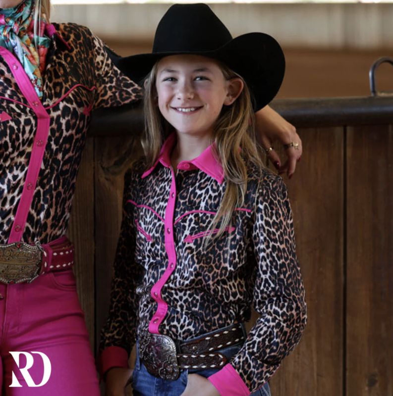 *YOUTH* HOT PINK LEOPARD RODEO SHIRT
