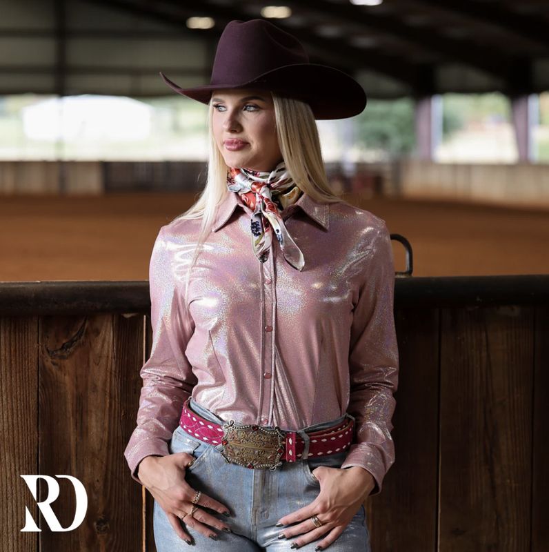 LIGHT ROSE SPARKLE PERFORMANCE RODEO SHIRT