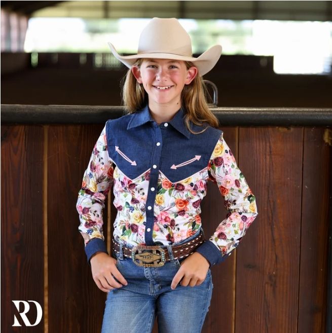 *YOUTH* WILDFLOWER DENIM EDITION PERFORMANCE RODEO SHIRT