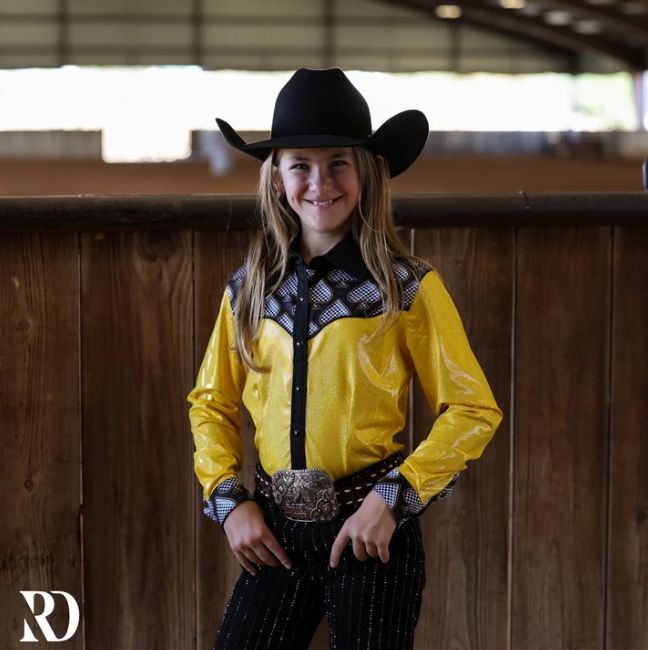 *YOUTH* GOLD SPADE SPARKLE PERFORMANCE RODEO SHIRT