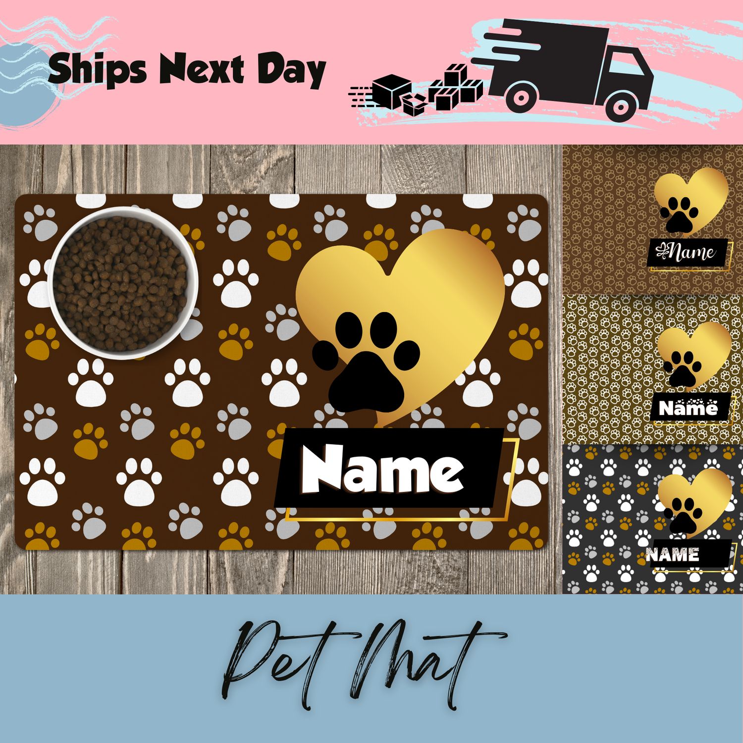 Personalized Pet Mat for Food Dishes or Litter Box - Style 4